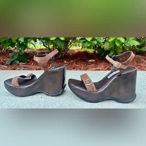 Vintage Steve Madden Brown Wedge Sandals Size 9 Y2K Platform Heels Retro Chic